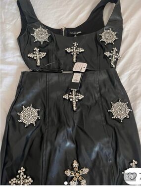 Fashion Nova Black Embellished Faux Leather Jacket Dress